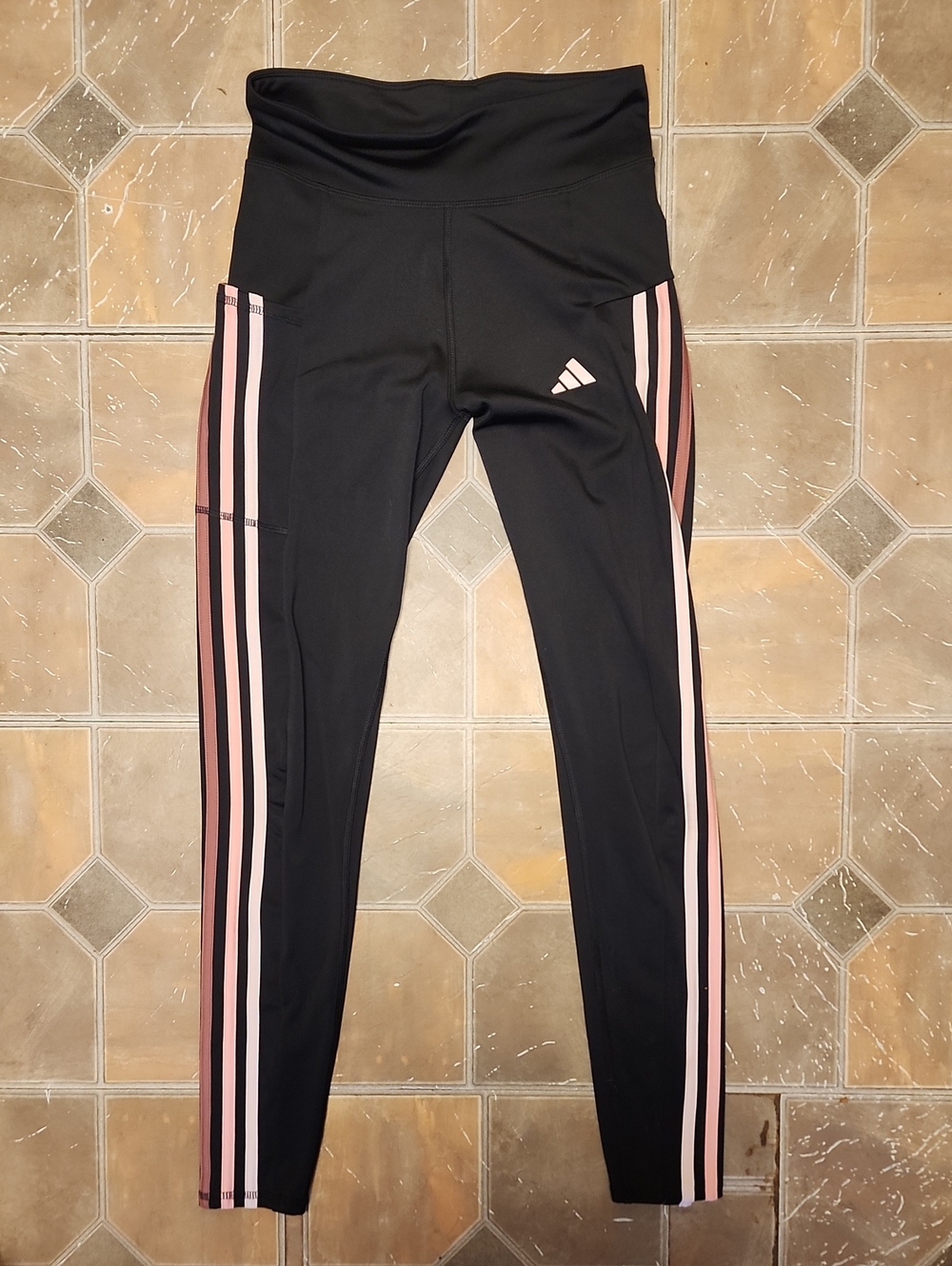 adidas Black Leggings with Pink Side Stripes